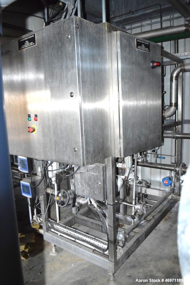 Used Waukesha Positive Displacement Pump, Model 130/U2, 316 Stainless Steel. Approximate displacement 0.254 gallons per revolution, nominal capacity to 150 gallons per minute. Driven by a 5hp, 3/60/2...