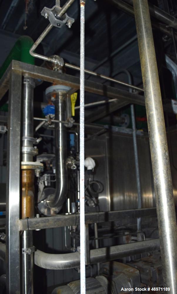 Used Waukesha Positive Displacement Pump, Model 130/U2, 316 Stainless Steel. Approximate displacement 0.254 gallons per revolution, nominal capacity to 150 gallons per minute. Driven by a 5hp, 3/60/2...
