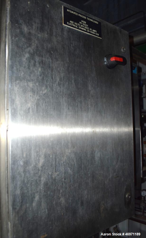 Used Waukesha Positive Displacement Pump, Model 130/U2, 316 Stainless Steel. Approximate displacement 0.254 gallons per revolution, nominal capacity to 150 gallons per minute. Driven by a 5hp, 3/60/2...