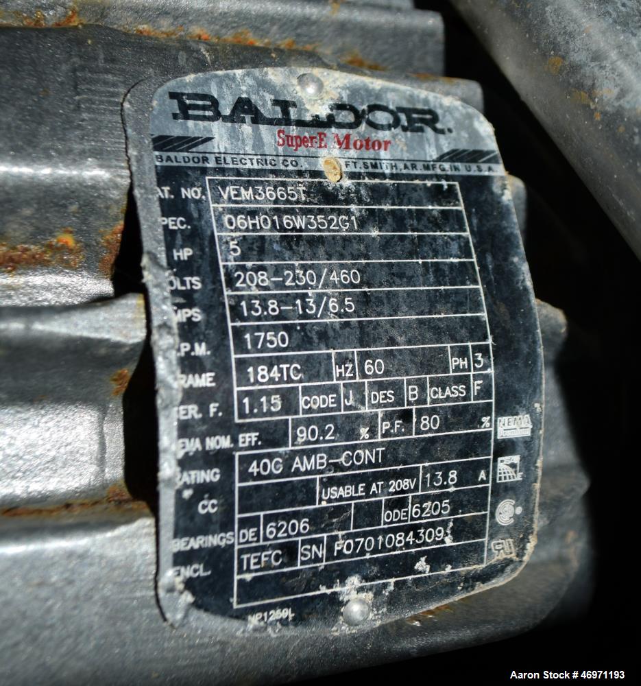 Used Waukesha Positive Displacement Pump, Model 130/U2, Stainless Steel. Approximate displacement 0.254 gallons per revolution, nominal capacity to 150 gallons per minute. Driven by a 5hp, 3/60/208-2...