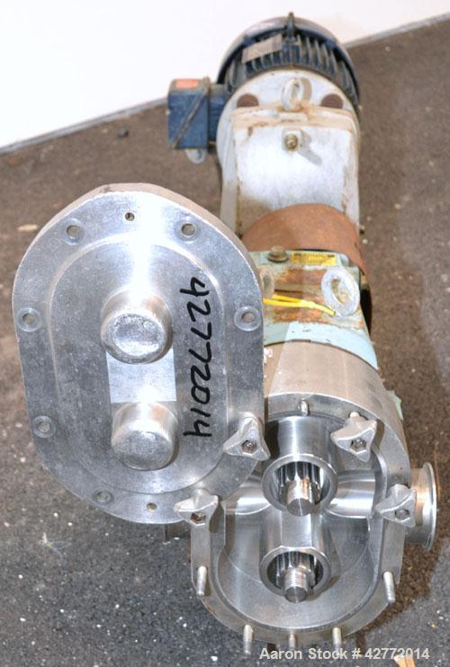 Used Waukesha Horizontal Universal Rotary Positive Displacement Pump, Model 130, 316 Stainless Steel. Approximately 130 gallons per minute at 100 psi at 600 rpm capacity. 3" Tri-clamp inlet/outlet. N...