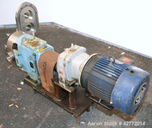 Used Waukesha Horizontal Universal Rotary Positive Displacement Pump, Model 130, 316 Stainless Steel. Approximately 130 gallons per minute at 100 psi at 600 rpm capacity. 3" Tri-clamp inlet/outlet. N...