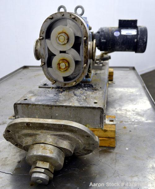 Used Waukesha Universal Rotary Positive Displacement Pump, Model 130, 316 Stainless Steel. Approximately 130 gallons per minute at 100 psi at 600 rpm capacity, 0.254 gallon displacement per revolutio...