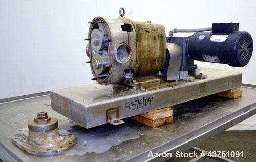Used Waukesha Universal Rotary Positive Displacement Pump, Model 130, 316 Stainless Steel. Approximately 130 gallons per minute at 100 psi at 600 rpm capacity, 0.254 gallon displacement per revolutio...