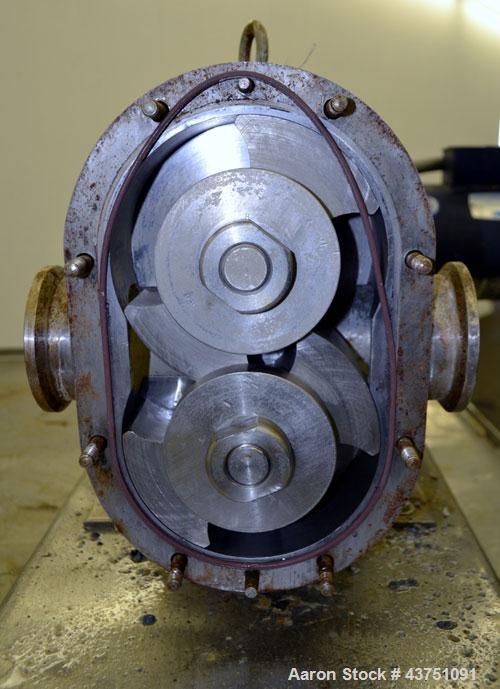Used Waukesha Universal Rotary Positive Displacement Pump, Model 130, 316 Stainless Steel. Approximately 130 gallons per minute at 100 psi at 600 rpm capacity, 0.254 gallon displacement per revolutio...