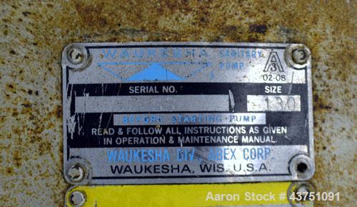 Used Waukesha Universal Rotary Positive Displacement Pump, Model 130, 316 Stainless Steel. Approximately 130 gallons per minute at 100 psi at 600 rpm capacity, 0.254 gallon displacement per revolutio...