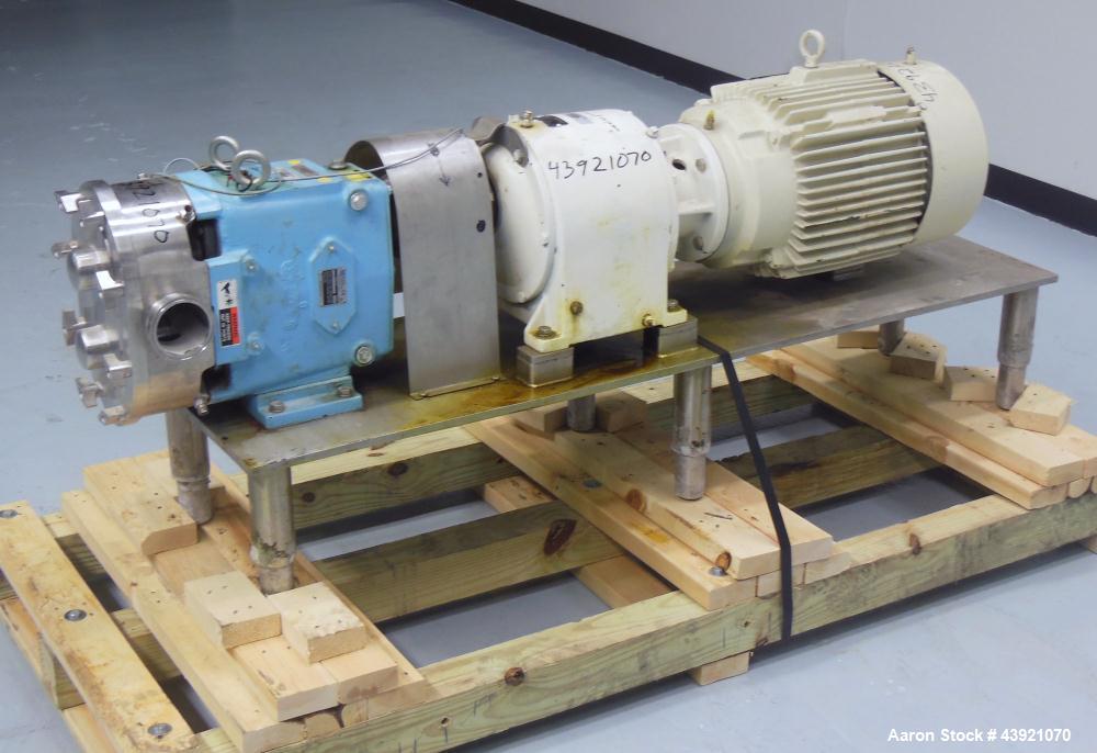 Used Waukesha Universal Rotary Positive Displacement Pump, Model 130, 316 Stainless Steel. Approximately 130 gallons per minute at 100 psi at 600 rpm capacity, (0.254) gallon displacement per revolut...