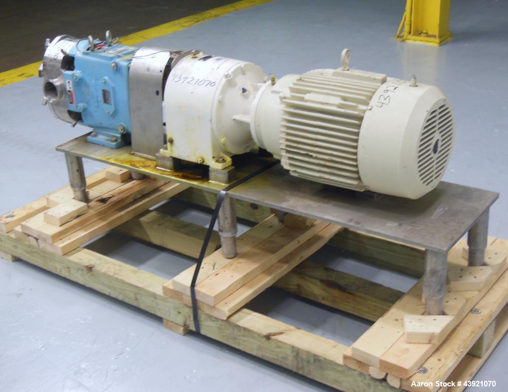 Used Waukesha Universal Rotary Positive Displacement Pump, Model 130, 316 Stainless Steel. Approximately 130 gallons per minute at 100 psi at 600 rpm capacity, (0.254) gallon displacement per revolut...