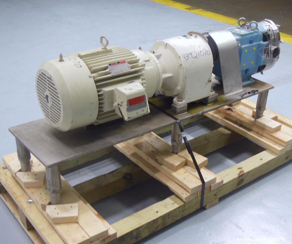 Used Waukesha Universal Rotary Positive Displacement Pump, Model 130, 316 Stainless Steel. Approximately 130 gallons per minute at 100 psi at 600 rpm capacity, (0.254) gallon displacement per revolut...