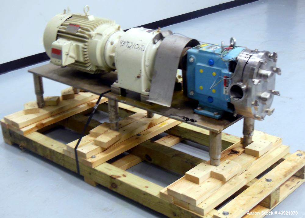 Used Waukesha Universal Rotary Positive Displacement Pump, Model 130, 316 Stainless Steel. Approximately 130 gallons per minute at 100 psi at 600 rpm capacity, (0.254) gallon displacement per revolut...