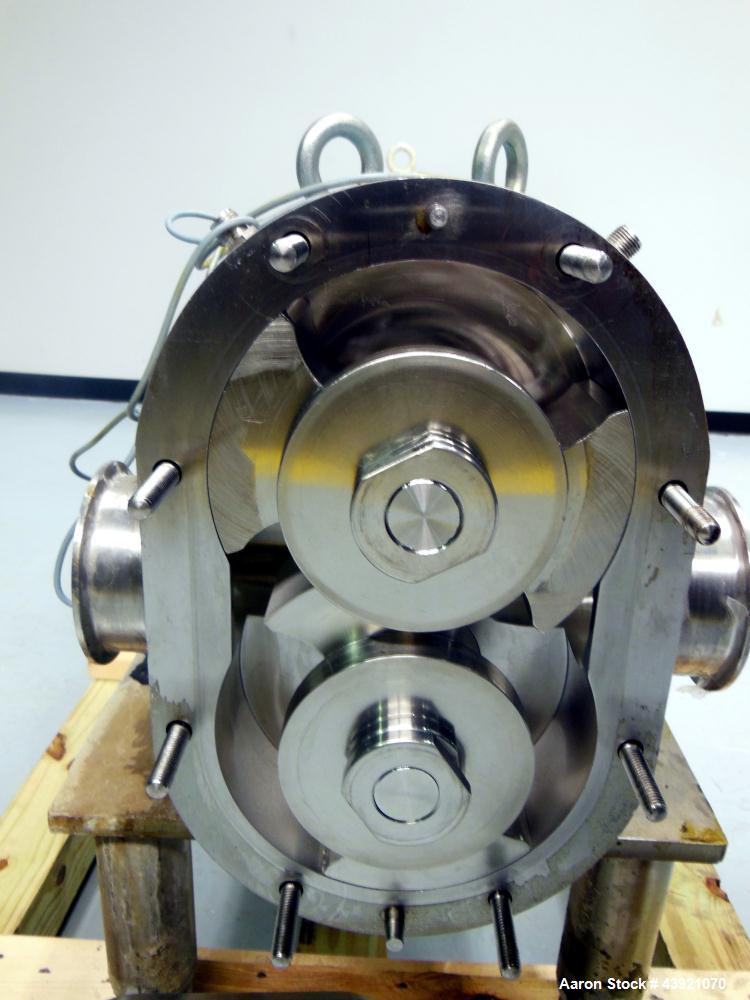 Used Waukesha Universal Rotary Positive Displacement Pump, Model 130, 316 Stainless Steel. Approximately 130 gallons per minute at 100 psi at 600 rpm capacity, (0.254) gallon displacement per revolut...