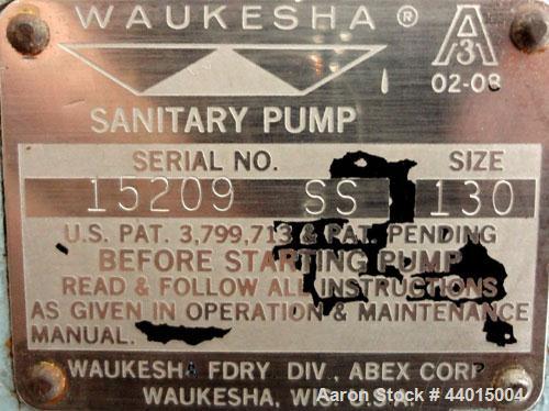 Used Waukesha Rotary Positive Displacement Pump Head Only, Model 130, 316 Stainless Steel.  Approximately 130 gallons per minute at 100 psi at 600 rpm capacity, 0.254 gallons displacement per revolut...