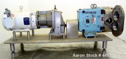 Used Waukesha Universal Rotary Positive Displacement Pump, Model 130, 316 Stainless Steel. Approximately 130 gallons per minute at 100 psi at 600 rpm capacity, 0.254 gallon displacement per revolutio...
