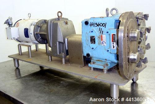 Used Waukesha Universal Rotary Positive Displacement Pump, Model 130, 316 Stainless Steel. Approximately 130 gallons per minute at 100 psi at 600 rpm capacity, 0.254 gallon displacement per revolutio...