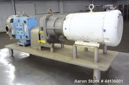 Used Waukesha Universal Rotary Positive Displacement Pump, Model 130, 316 Stainless Steel. Approximately 130 gallons per minute at 100 psi at 600 rpm capacity, 0.254 gallon displacement per revolutio...