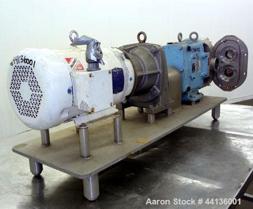 Used Waukesha Universal Rotary Positive Displacement Pump, Model 130, 316 Stainless Steel. Approximately 130 gallons per minute at 100 psi at 600 rpm capacity, 0.254 gallon displacement per revolutio...