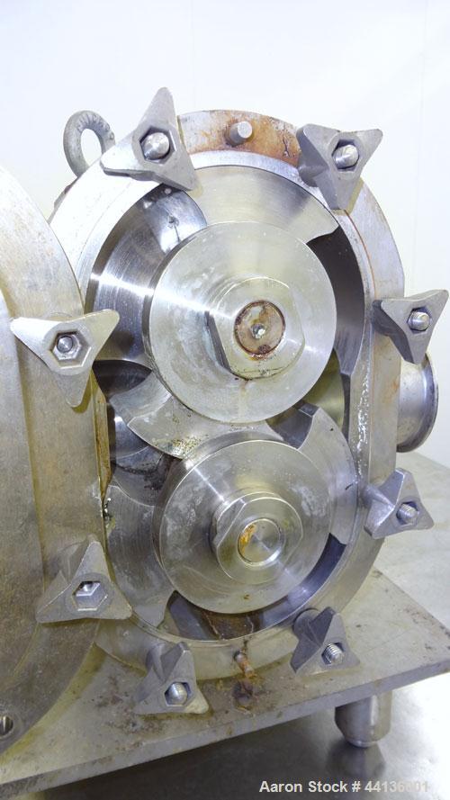Used Waukesha Universal Rotary Positive Displacement Pump, Model 130, 316 Stainless Steel. Approximately 130 gallons per minute at 100 psi at 600 rpm capacity, 0.254 gallon displacement per revolutio...