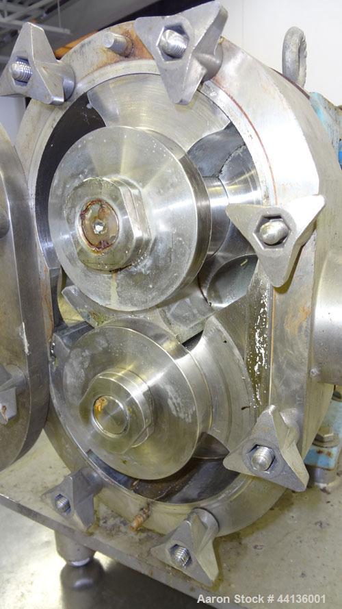 Used Waukesha Universal Rotary Positive Displacement Pump, Model 130, 316 Stainless Steel. Approximately 130 gallons per minute at 100 psi at 600 rpm capacity, 0.254 gallon displacement per revolutio...