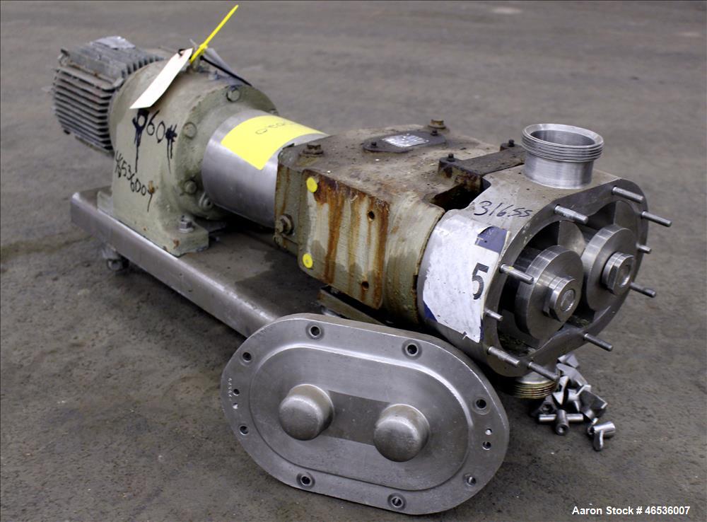 Used Waukesha Universal Rotary Positive Displacement Pump, Model 130, 316 Stainless Steel. Approximately 130 gallons per minute at 100 psi at 600 rpm capacity, (0.254) gallon displacement per revolut...
