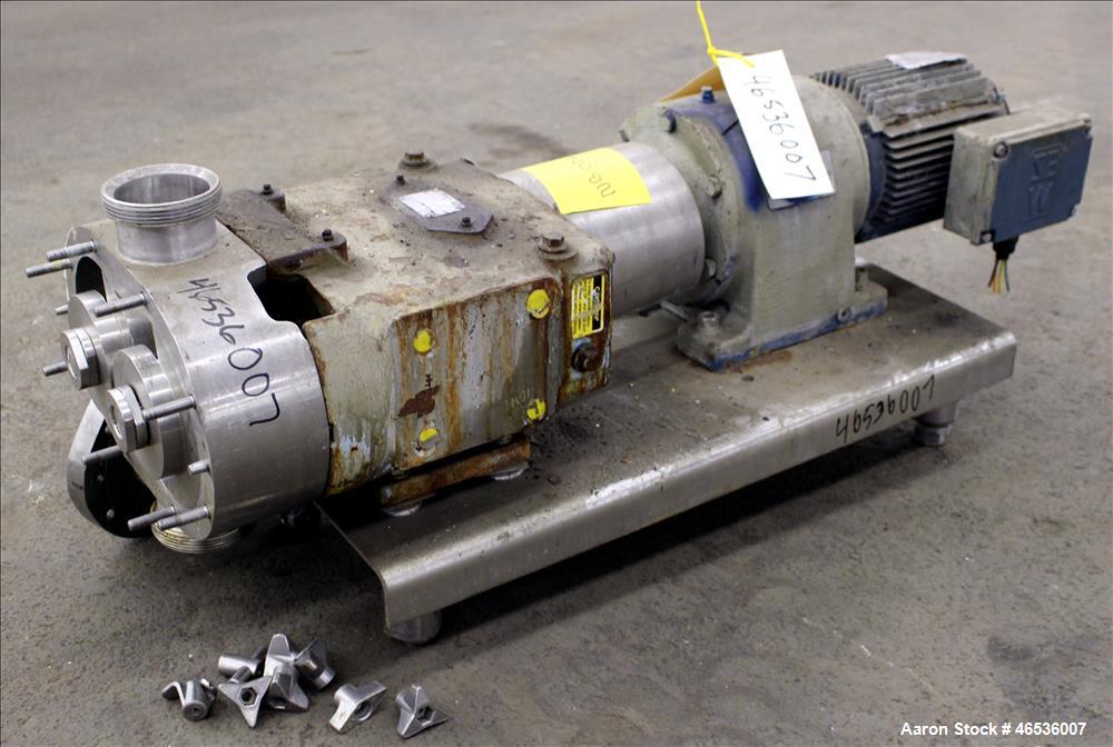 Used Waukesha Universal Rotary Positive Displacement Pump, Model 130, 316 Stainless Steel. Approximately 130 gallons per minute at 100 psi at 600 rpm capacity, (0.254) gallon displacement per revolut...