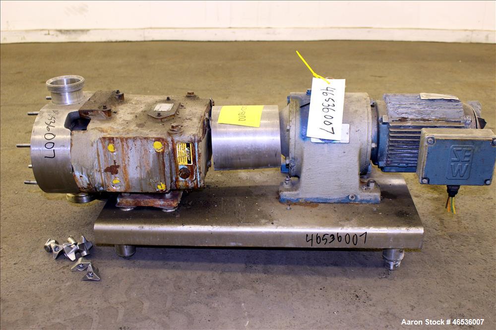 Used Waukesha Universal Rotary Positive Displacement Pump, Model 130, 316 Stainless Steel. Approximately 130 gallons per minute at 100 psi at 600 rpm capacity, (0.254) gallon displacement per revolut...