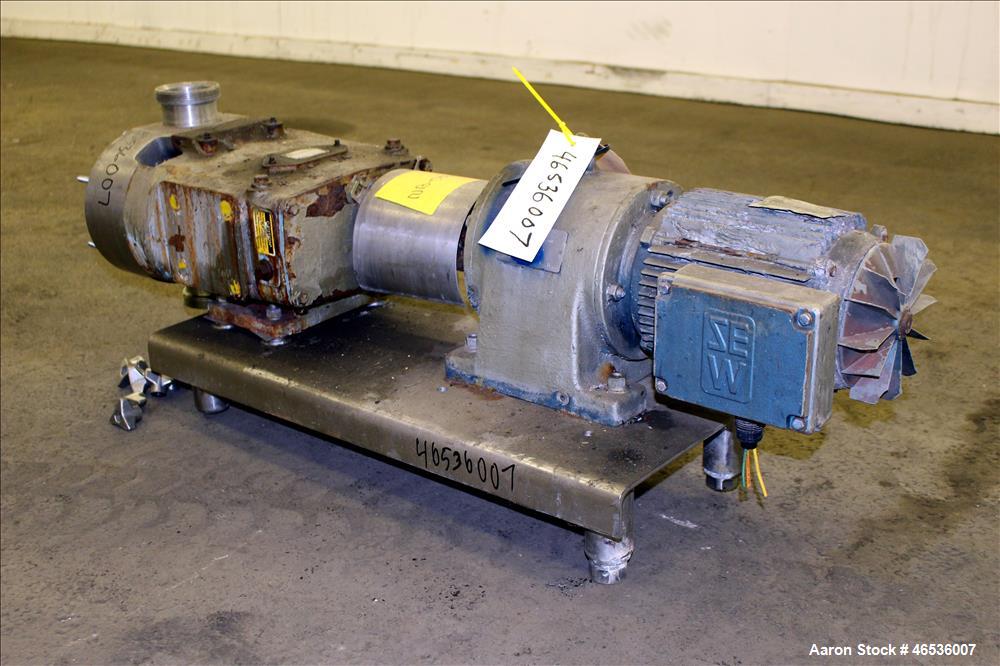 Used Waukesha Universal Rotary Positive Displacement Pump, Model 130, 316 Stainless Steel. Approximately 130 gallons per minute at 100 psi at 600 rpm capacity, (0.254) gallon displacement per revolut...