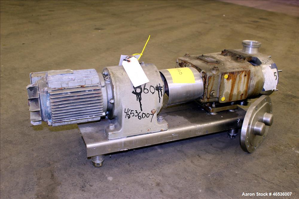 Used Waukesha Universal Rotary Positive Displacement Pump, Model 130, 316 Stainless Steel. Approximately 130 gallons per minute at 100 psi at 600 rpm capacity, (0.254) gallon displacement per revolut...