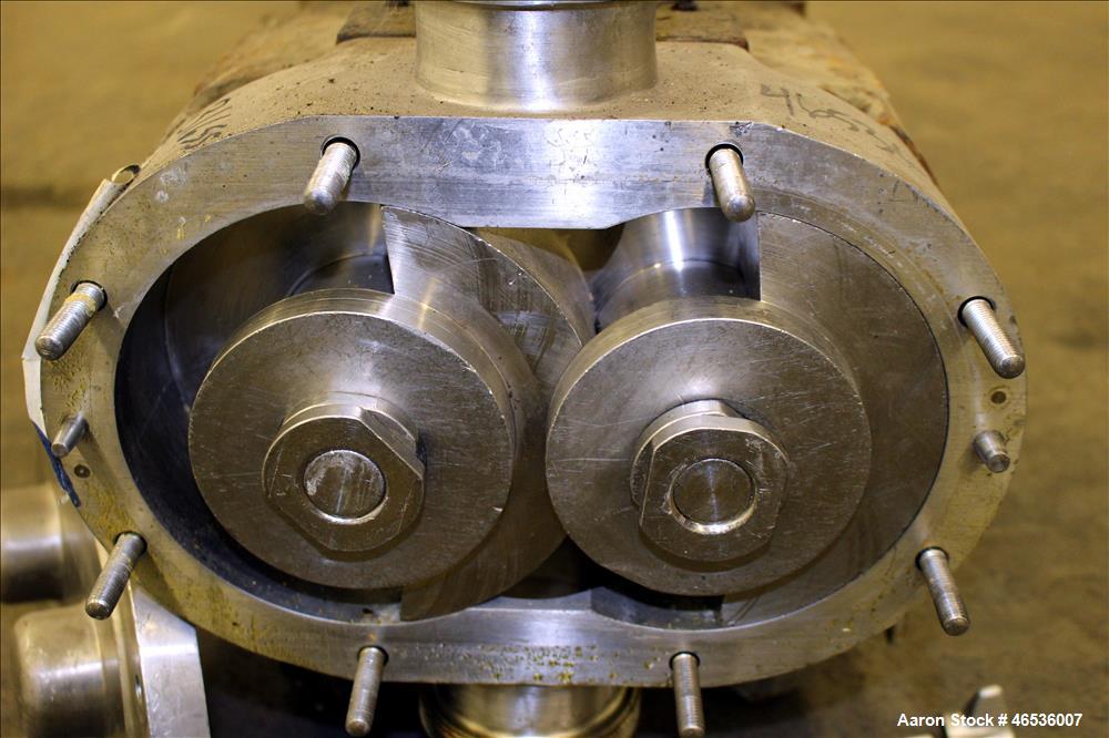 Used Waukesha Universal Rotary Positive Displacement Pump, Model 130, 316 Stainless Steel. Approximately 130 gallons per minute at 100 psi at 600 rpm capacity, (0.254) gallon displacement per revolut...