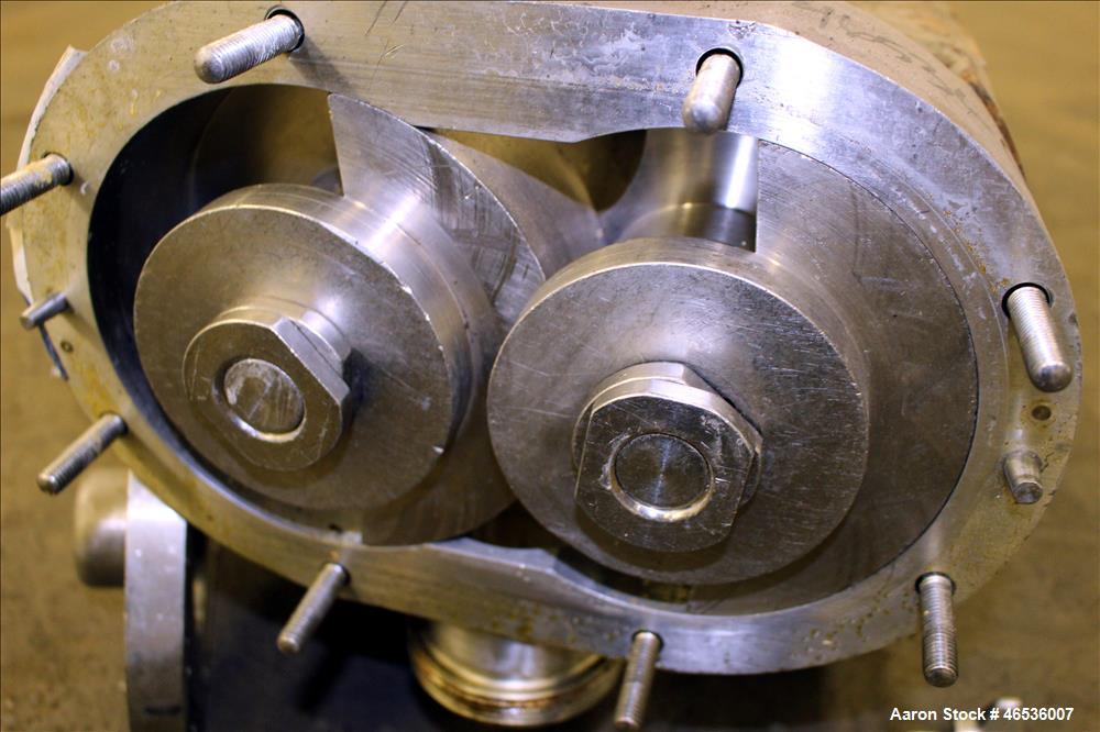 Used Waukesha Universal Rotary Positive Displacement Pump, Model 130, 316 Stainless Steel. Approximately 130 gallons per minute at 100 psi at 600 rpm capacity, (0.254) gallon displacement per revolut...