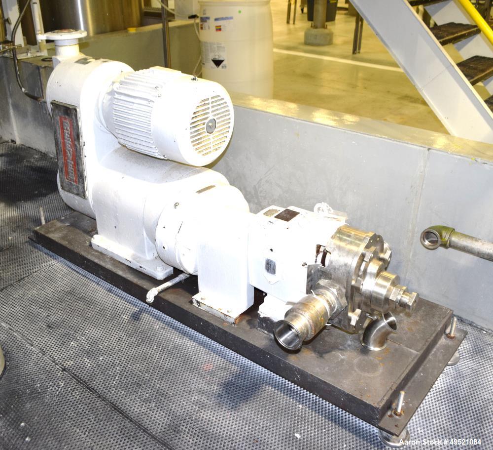 Used Waukesha Positive Displacement Pump, Model 130, Stainless Steel. Approximate capacity 175 gallons per minute, 0.253 gallons displacement per revolution, 3" inlet & outlet, vented cover. Driven b...