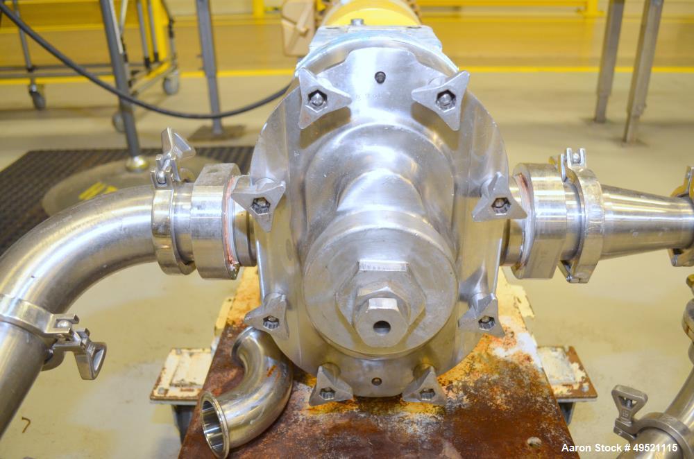 Used Waukesha Positive Displacement Pump, Model 130, Serial # 3768-18R105. Stainless Steel Construction. Mounted on Cart with Casters.
