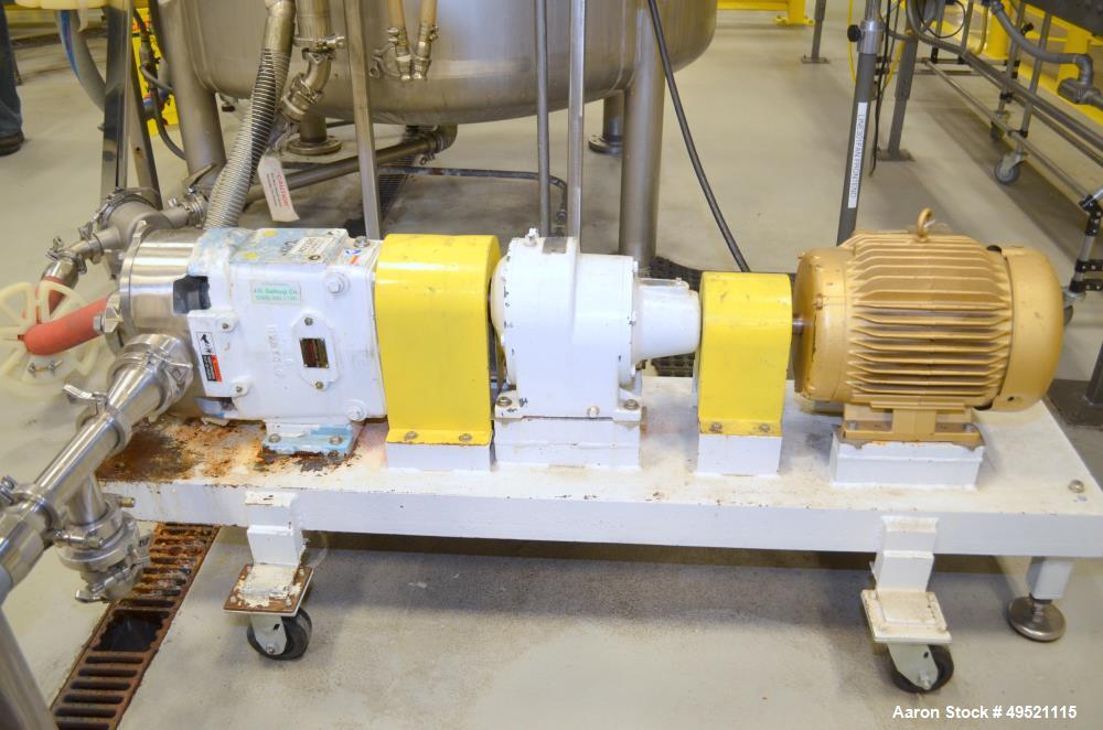 Used Waukesha Positive Displacement Pump, Model 130, Serial # 3768-18R105. Stainless Steel Construction. Mounted on Cart with Casters.
