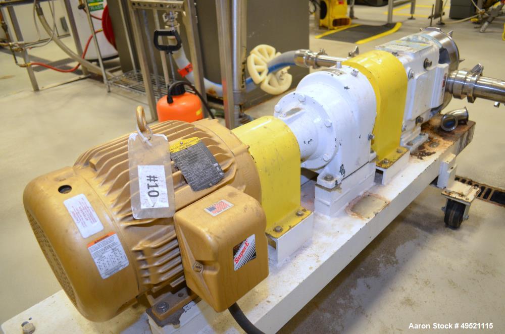 Used Waukesha Positive Displacement Pump, Model 130, Serial # 3768-18R105. Stainless Steel Construction. Mounted on Cart with Casters.
