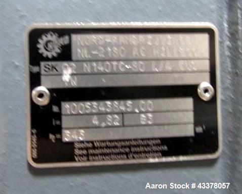 Used Waukesha Rotary Lobe Pump, Model 018, Stainless Steel. 1.5" Inlet/outlet, rated up to 20 gpm, on base with 1 hp, 230/460 volt motor drive, serial# 377392 05.