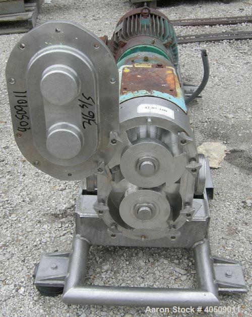 Used Waukesha Universal Rotary Positive Displacement Pump, Model 220, 316 stainless steel. Approximately 260 gallons per minute at 100 psi at 600 rpm capacity, .522 gallon displacement per revolution...