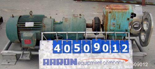 Used Waukesha Universal Rotary Positive Displacement Pump, model 220, 316 stainless steel. Approximately 260 gallons per minute at 100 psi at 600 rpm capacity, .522 gallon displacement per revolution...