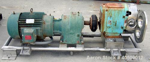Used Waukesha Universal Rotary Positive Displacement Pump, model 220, 316 stainless steel. Approximately 260 gallons per minute at 100 psi at 600 rpm capacity, .522 gallon displacement per revolution...