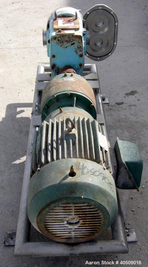 Used Waukesha Rotary Positive Displacement Pump, Model 220, 316 Stainless Steel. Approximate capacity 260 gallons per minute, (.50) gallon displacement per revolution. 3-7/8" tri clamp inlet/outlet. ...