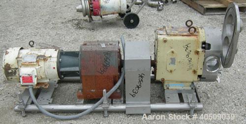 Used Waukesha Universal Rotary Positive Displacement Pump, model 220, 316 stainless steel. Approximately 260 gallons per minute at 100 psi at 600 rpm capacity, .522 gallon displacement per revolution...