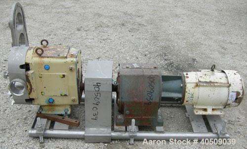 Used Waukesha Universal Rotary Positive Displacement Pump, model 220, 316 stainless steel. Approximately 260 gallons per minute at 100 psi at 600 rpm capacity, .522 gallon displacement per revolution...