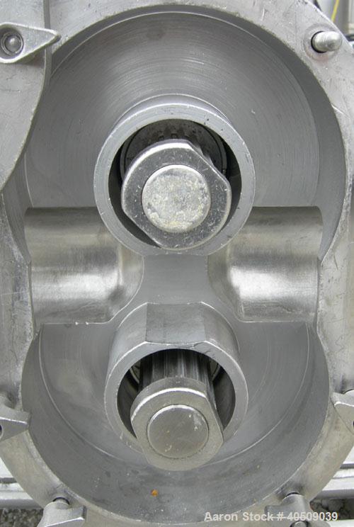 Used Waukesha Universal Rotary Positive Displacement Pump, model 220, 316 stainless steel. Approximately 260 gallons per minute at 100 psi at 600 rpm capacity, .522 gallon displacement per revolution...
