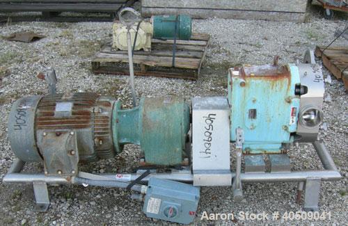 Used Waukesha Rotary Positive Displacement Pump, Model 220, 316 stainless steel. Approximate capacity 260 gallons per minute, .50 gallon displacement per revolution. 3 7/8" tri clamp inlet/outlet. Dr...