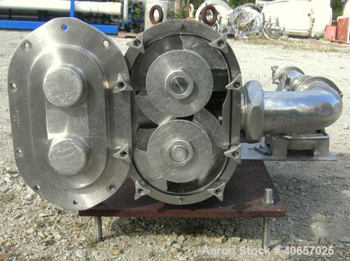Used Waukesha Universal Rotary Positive Displacement Pump, model 220, 17-4 PH stainless steel. Approximately 260 gallons per minute at 100 psi at 600 rpm capacity, .522 gallon displacement per revolu...