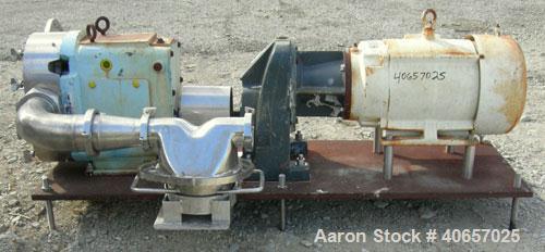 Used Waukesha Universal Rotary Positive Displacement Pump, model 220, 17-4 PH stainless steel. Approximately 260 gallons per minute at 100 psi at 600 rpm capacity, .522 gallon displacement per revolu...