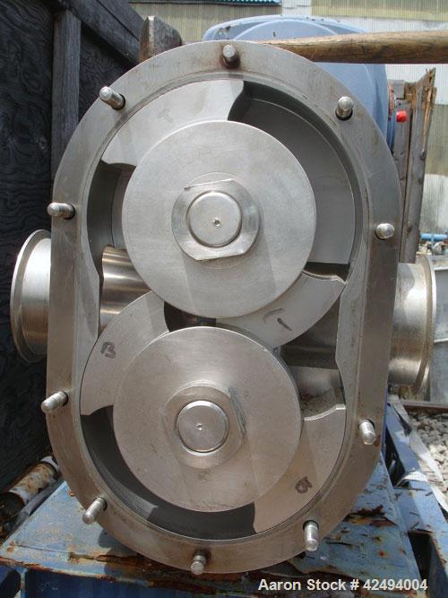 Used Waukesha Universal Rotary Positive Displacement Pump, Model 220, Stainless Steel. Approximately 260 gallons per minute at 100 psi at 600 rpm capacity, .522 gallon displacement per revolution. 4-...