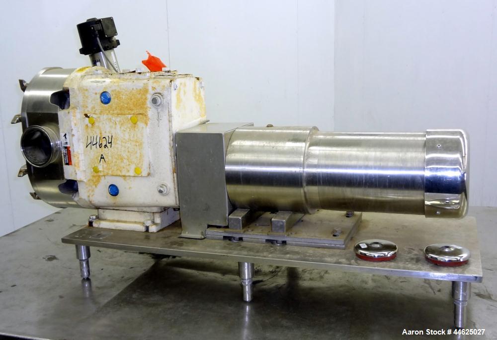 Used Waukesha Universal Rotary Positive Displacement Pump, Model 220, 316 Stainless Steel. Approximately 260 gallons per minute at 100 psi at 600 rpm capacity, (0.522) gallon displacement per revolut...