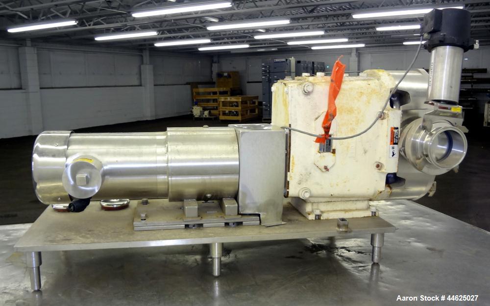 Used Waukesha Universal Rotary Positive Displacement Pump, Model 220, 316 Stainless Steel. Approximately 260 gallons per minute at 100 psi at 600 rpm capacity, (0.522) gallon displacement per revolut...