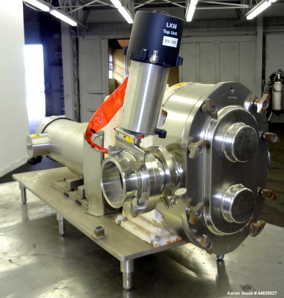 Used Waukesha Universal Rotary Positive Displacement Pump, Model 220, 316 Stainless Steel. Approximately 260 gallons per minute at 100 psi at 600 rpm capacity, (0.522) gallon displacement per revolut...