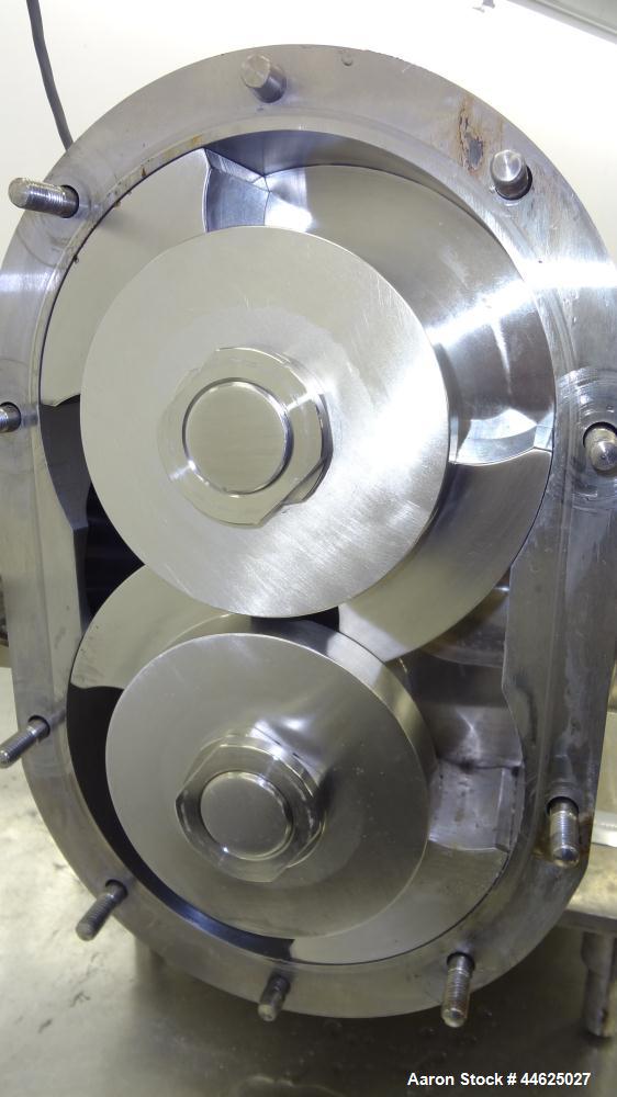 Used Waukesha Universal Rotary Positive Displacement Pump, Model 220, 316 Stainless Steel. Approximately 260 gallons per minute at 100 psi at 600 rpm capacity, (0.522) gallon displacement per revolut...