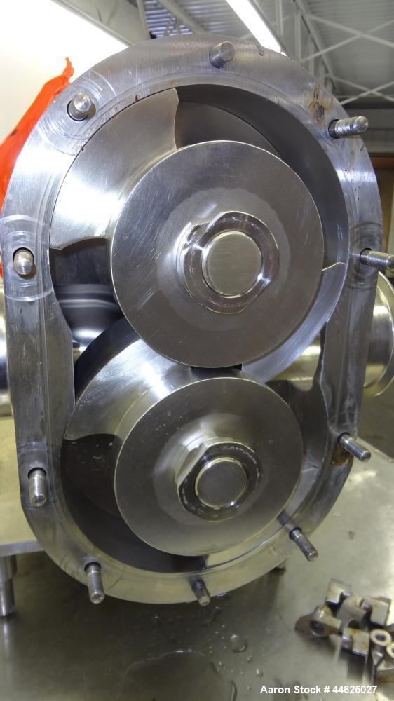 Used Waukesha Universal Rotary Positive Displacement Pump, Model 220, 316 Stainless Steel. Approximately 260 gallons per minute at 100 psi at 600 rpm capacity, (0.522) gallon displacement per revolut...